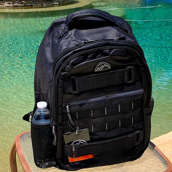 Deluxe Skater Backpack with side pockets Black New Boutique